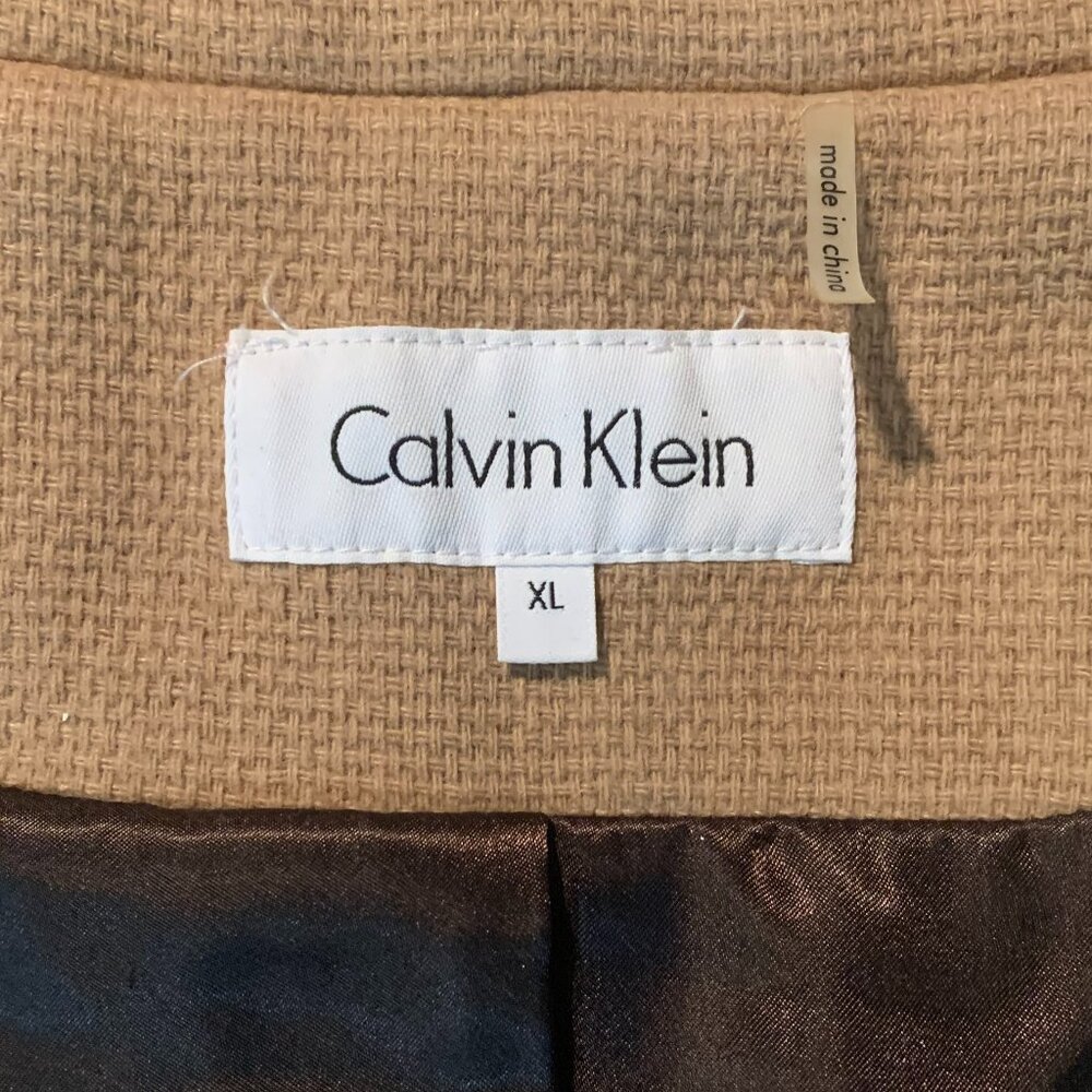 Woman’s Calvin Klein XL Tan Removable Faux Fur Hooded Wool Blend Coat - Picture 9 of 12